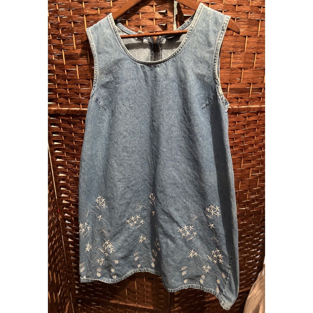Eric‎ Charles Denim Dress Women 1X Sleeveless Blue Flaw, read!
